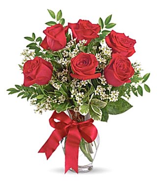 Half Dozen Red Roses In Vase - $54.99
